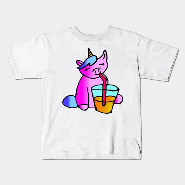 A unicorn drinking Kids T-Shirt by Shadowbyte91